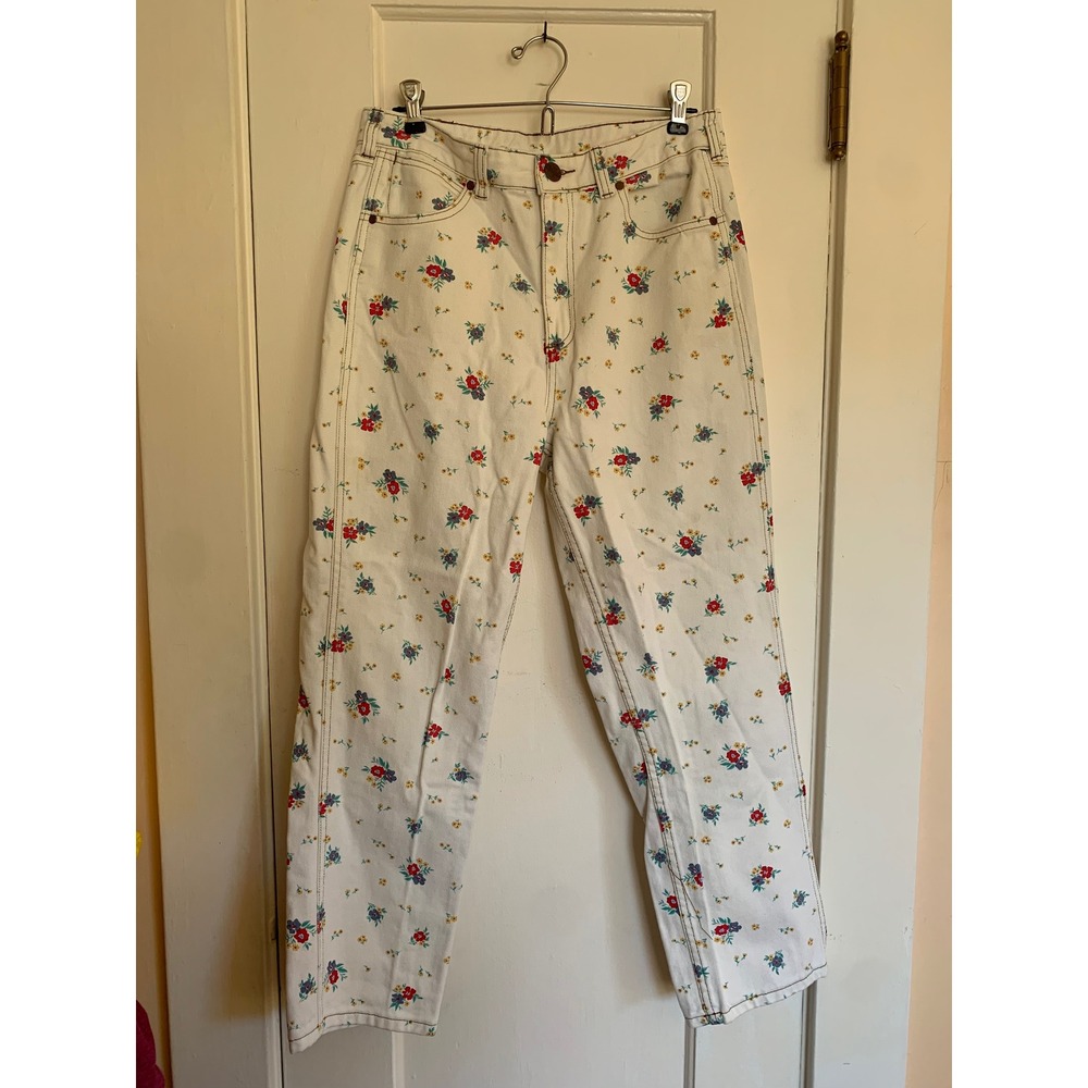 Billabong x Wrangler Floral High Waisted Straight Leg Jeans Off White Womens 27